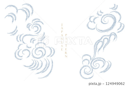 Japanese background with hand drawn Chinese cloud elements pattern vector. Abstract template with geometric pattern layout design in oriental style. 124949062