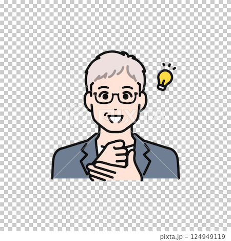 納得するビジネスカジュアルなシニア世代の男性 124949119