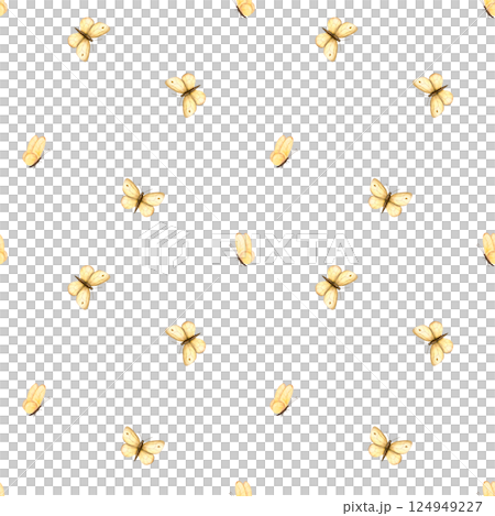 Pattern field bright yellow butterflies. Watercolor illustration of insects hand drawn in retro style on isolated background. Seamless print for fabric clothes, textile, packaging, wallpaper, postcard 124949227