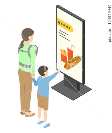 デジタルサイネージ広告を見る家族 デジタルサイネージ広告を見る家族 124949444
