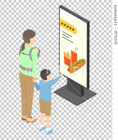 デジタルサイネージ広告を見る家族 デジタルサイネージ広告を見る家族 124949444