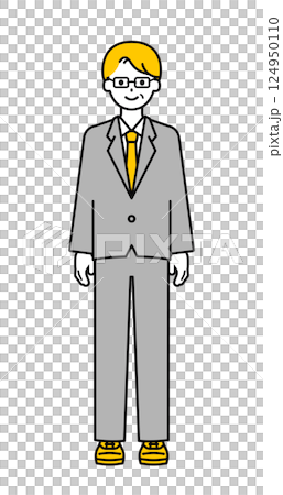 全身のポーズ_シンプルなシニアの会社員の男性01 124950110