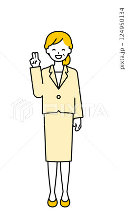 全身のポーズ_シンプルなシニアの会社員の女性04 124950134