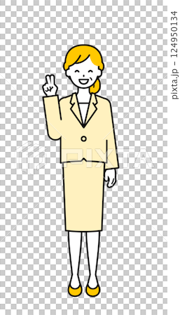 全身のポーズ_シンプルなシニアの会社員の女性04 124950134