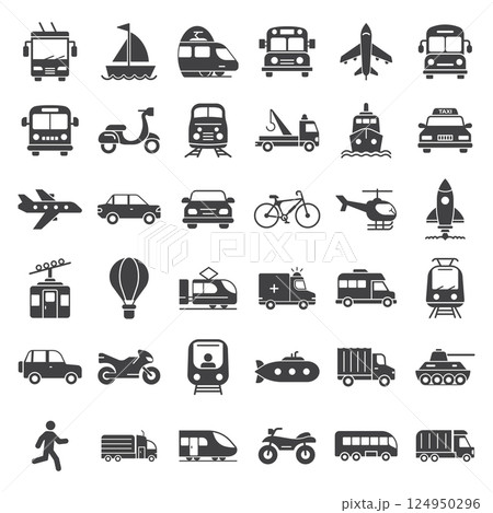 Transport icons collection set in flat style. Transportation vector illustration on isolated background. Vehicle sign business concept. Transport icons collection set in flat style. Transportation vector illustration on isolated background. Vehicle sign business concept. 124950296