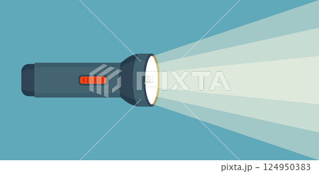 Flashlight icon in flat style. Electric lamp vector illustration on isolated background. Pocket lantern sign business concept. 124950383