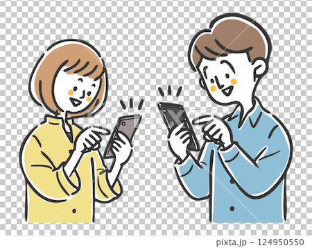Couple using smartphones, upper body, vector 124950550