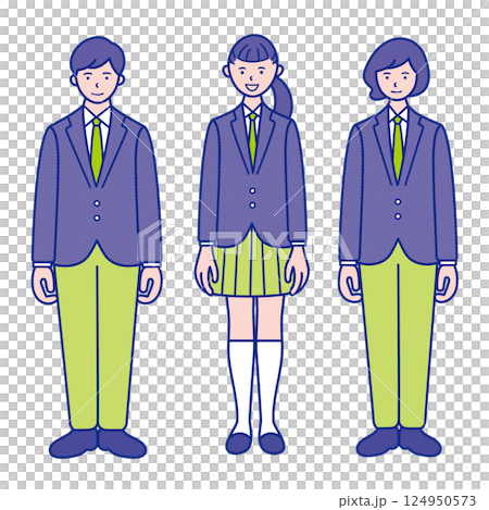身穿無性別制服的學生全身插畫[設定] 124950573