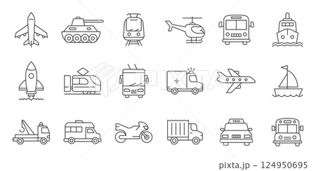 Transport icons set in line stroke flat style. Transportation vector illustration on isolated background. Vehicle sign business concept. 124950695
