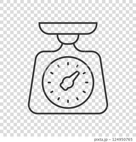 Bathroom weight scale icon in flat style. Mass measurement vector illustration on isolated background. Overweight sign business concept. 124950765