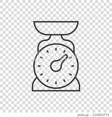 Bathroom weight scale icon in flat style. Mass measurement vector illustration on isolated background. Overweight sign business concept. Bathroom weight scale icon in flat style. Mass measurement vector illustration on isolated background. Overweight sign business concept. 124950775