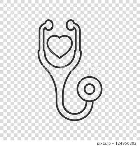 Stethoscope icon in flat style. Heart diagnostic vector illustration on isolated background. Medicine sign business concept. Stethoscope icon in flat style. Heart diagnostic vector illustration on isolated background. Medicine sign business concept. 124950802