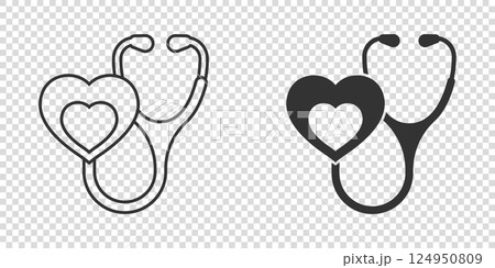 Stethoscope icon in flat style. Heart diagnostic vector illustration on isolated background. Medicine sign business concept. 124950809