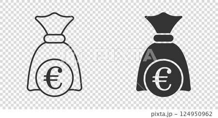 Money bag icon in flat style. Moneybag vector illustration on isolated background. Coin sack sign business concept. 124950962