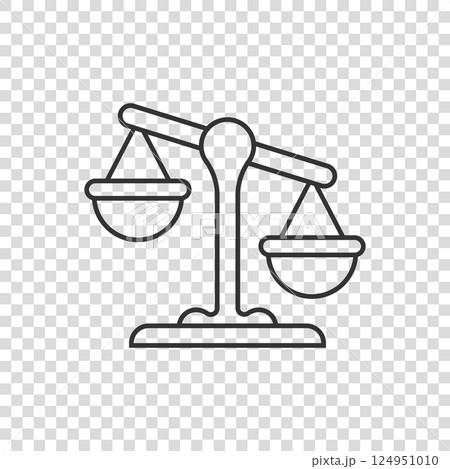 Scales icon in flat style. Libra vector illustration on isolated background. Mass comparison sign business concept. 124951010