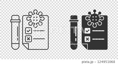 Coronavirus test icon in flat style. covid-19 vector illustration on isolated background. Medical diagnostic sign business concept. 124951068