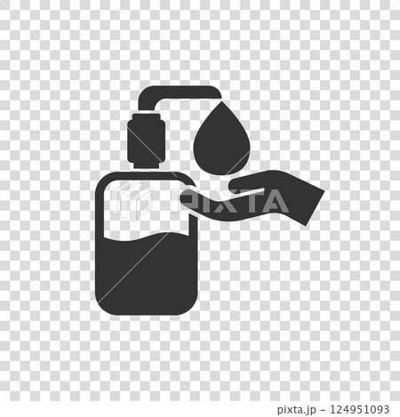 Hand sanitizer icon in flat style. Antiseptic bottle vector illustration on isolated background. Disinfect gel sign business concept. Hand sanitizer icon in flat style. Antiseptic bottle vector illustration on isolated background. Disinfect gel sign business concept. 124951093