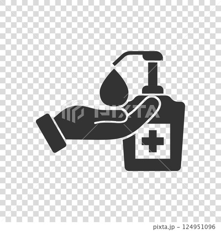 Hand sanitizer icon in flat style. Antiseptic bottle vector illustration on isolated background. Disinfect gel sign business concept. Hand sanitizer icon in flat style. Antiseptic bottle vector illustration on isolated background. Disinfect gel sign business concept. 124951096