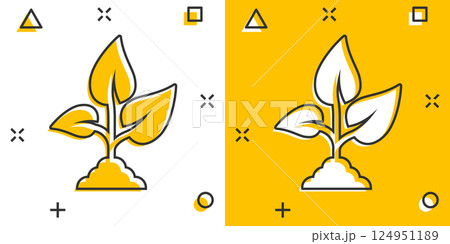 Leaf icon in comic style. Plant cartoon vector illustration on white isolated background. Flower splash effect sign business concept. Leaf icon in comic style. Plant cartoon vector illustration on white isolated background. Flower splash effect sign business concept. 124951189