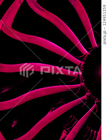 Aviation background. Turbine blades in Viva Magenta. Red color top view 124951359