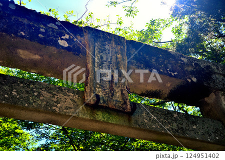 中国地方・大山隠岐国立公園・大神山神社奥宮の参道入口に建つ、歴史を感じる鳥居・鳥取県大山町(4) 124951402
