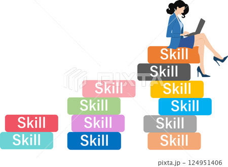 スキルアップを考えるビジネスウーマンのイラスト 124951406
