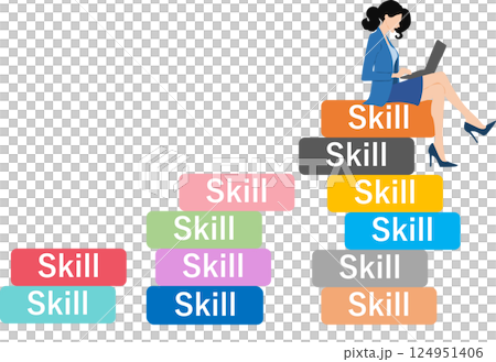 スキルアップを考えるビジネスウーマンのイラスト 124951406