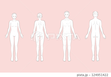 正面と背面から見た男性と女性の身体 124951422