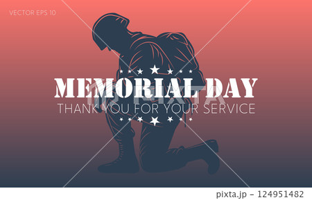 Memorial Day Design with Kneeling Soldier Silhouette and Gratitude Message 124951482