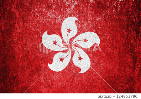 Banner of the grunge Hong Kong flag. Dirty Hong Kong flag on a metal surface. 124951790