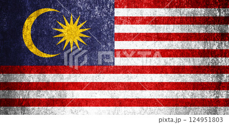 Banner of the grunge Malaysia state flag. Dirty Malaysia flag on a metal surface. 124951803