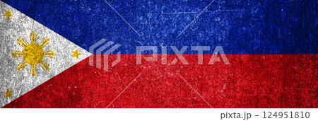 Philippines state flag on a metal surface. Banner of dirty grunge Philippines flag. 124951810