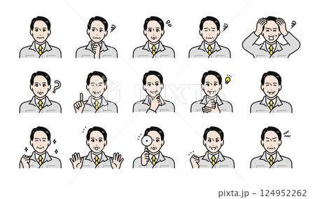 シニア世代の男性作業員の様々な表情バリエーションセット 124952262