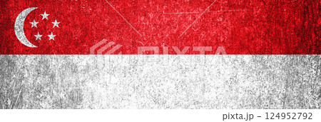 Singapore state flag on a metal surface. Banner of dirty grunge Singapore flag. 124952792
