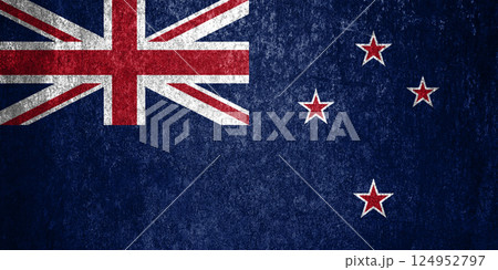 New Zealand state flag on a metal surface. Dirty grunge New Zealand flag. 124952797