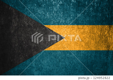 Bahamas state flag on a metal surface. Dirty grunge Bahamas flag. 124952822