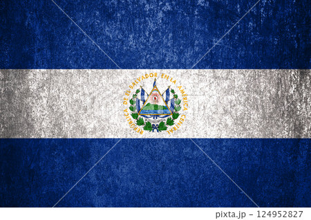 El Salvador state flag on a metal surface. Dirty grunge El Salvador flag. 124952827