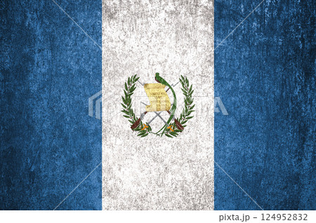Guatemala state flag on a metal surface. Dirty grunge Guatemala flag. Guatemala state flag on a metal surface. Dirty grunge Guatemala flag. 124952832