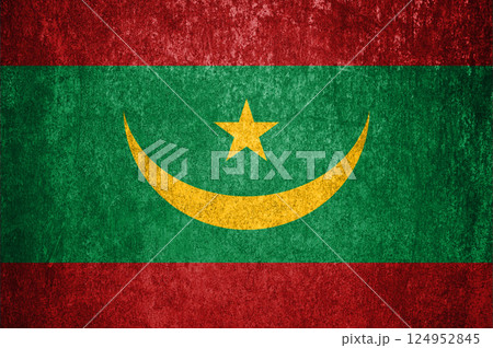 Mauritania State Flag. Dirty Mauritania flag on metal surface. 124952845
