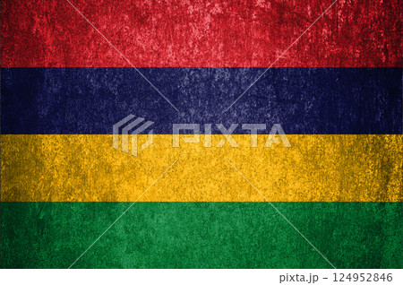 Mauritius State Flag. Dirty Mauritius flag on metal surface. 124952846