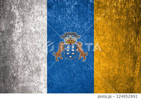 Canary Islands Flag. Dirty Canary Islands flag on metal surface. Canary Islands Flag. Dirty Canary Islands flag on metal surface. 124952891