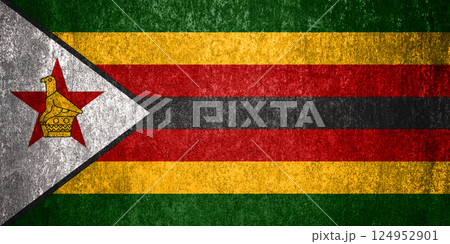 Zimbabwe State Flag. Dirty Zimbabwe flag on metal surface. 124952901