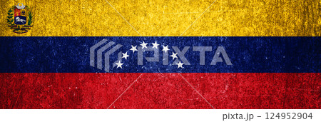 Venezuela state flag on a metal surface. Banner of dirty grunge Venezuela flag. 124952904