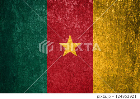 Cameroon State Flag. Dirty Cameroon flag on metal surface. 124952921