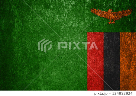 Zambia State Flag. Dirty Zambia flag on metal surface. 124952924