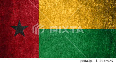 Guinea-Bissau State Flag. Dirty Guinea-Bissau flag on metal surface. 124952925