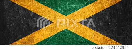Jamaica state flag on a metal surface. Banner of dirty grunge Jamaica flag. 124952934