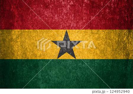 Ghana State Flag. Dirty Ghana flag on metal surface. 124952940