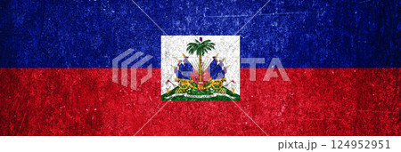 Haiti state flag on a metal surface. Banner of dirty grunge Haiti flag. 124952951