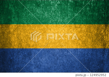 Gabon State Flag. Dirty Gabon flag on metal surface 124952952